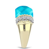 Inel din Argint 925 Placat cu Aur ( 5.18 grame ) cu Jad albastru și Topaz Alb 7.35 Carate