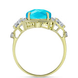 Inel din Argint 925 Placat cu Aur ( 4.7 grame ) cu Jad albastru și Topaz Alb 7.23 Carate