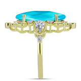 Inel din Argint 925 Placat cu Aur ( 4.7 grame ) cu Jad albastru și Topaz Alb 7.23 Carate