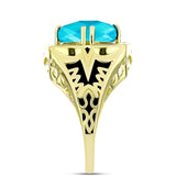 Inel din Argint 925 Placat cu Aur ( 5.53 grame ) cu Jad albastru 4.05 Carate