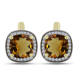 Cercei din Argint 925 Placat cu Aur ( 3.8 grame ) cu Cuarț Coniac și Topaz Alb 4.11 Carate