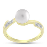 Inel din Argint 925 Placat cu Aur ( 2.25 grame ) cu Perlă de Apă Dulce Albă și Topaz Alb 2.97 Carate