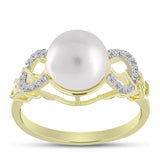 Inel din Argint 925 Placat cu Aur ( 3.39 grame ) cu Perlă de Apă Dulce Albă și Topaz Alb 5.63 Carate
