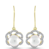Cercei din Argint 925 Placat cu Aur ( 3.38 grame ) cu Perlă de Apă Dulce Albă și Topaz Alb 6.39 Carate