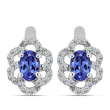 Cercei din Argint 925 ( 2.64 grame ) cu Tanzanit AAA și Diamant Alb 1.24 Carate