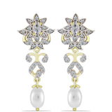 Cercei din Argint 925 Placat cu Aur ( 4.39 grame ) cu Perlă de Apă Dulce Albă și Topaz Alb 3.77 Carate