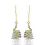 Cercei din Argint 925 Placat cu Aur ( 3.75 grame ) cu Perlă de Apă Dulce Albă și Topaz Alb 6.82 Carate