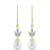 Cercei din Argint 925 Placat cu Aur ( 1.65 grame ) cu Perlă de Apă Dulce Albă și Topaz Alb 4.86 Carate