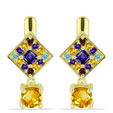 Cercei din Argint 925 Placat cu Aur ( 4.26 grame ) cu Citrin Ural și Ametist Marocan 1.82 Carate
