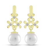 Cercei din Argint 925 Placat cu Aur ( 2.96 grame ) cu Perlă de Apă Dulce Albă și Topaz Alb 6.57 Carate