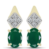 Cercei din Argint 925 Placat cu Aur ( 2.76 grame ) cu Agat Verde și Topaz Alb 1.55 Carate