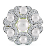 Inel din Argint 925 Placat cu Aur ( 6.53 grame ) cu Perlă de Apă Dulce Albă și Topaz Alb 9.25 Carate