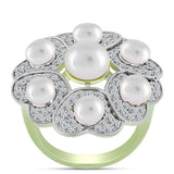 Inel din Argint 925 Placat cu Aur ( 6.53 grame ) cu Perlă de Apă Dulce Albă și Topaz Alb 9.25 Carate