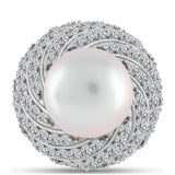 Inel din Argint 925 Placat cu Aur ( 5.71 grame ) cu Perlă de Apă Dulce Albă și Topaz Alb 11.61 Carate