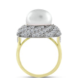 Inel din Argint 925 Placat cu Aur ( 5.71 grame ) cu Perlă de Apă Dulce Albă și Topaz Alb 11.61 Carate