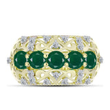 Inel din Argint 925 Placat cu Aur ( 4.15 grame ) cu Agat Verde și Topaz Alb 1.44 Carate