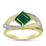 Inel din Argint 925 Placat cu Aur ( 3.34 grame ) cu Agat Verde și Topaz Alb 1.19 Carate