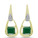 Cercei din Argint 925 Placat cu Aur ( 5.01 grame ) cu Agat Verde și Topaz Alb 3.56 Carate