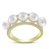 Inel din Argint 925 Placat cu Aur ( 3.61 grame ) cu Perlă de Apă Dulce Albă și Topaz Alb 6.36 Carate