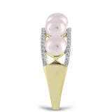 Inel din Argint 925 Placat cu Aur ( 3.61 grame ) cu Perlă de Apă Dulce Albă și Topaz Alb 6.36 Carate