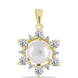 Pandantiv din Argint 925 Placat cu Aur ( 1.46 grame ) cu Perlă de Apă Dulce Albă și Topaz Alb 3.88 Carate