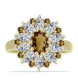 Inel din Argint 925 Placat cu Aur ( 4.06 grame ) cu Cuarț Coniac și Topaz Alb 3.87 Carate