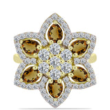 Inel din Argint 925 Placat cu Aur ( 5.34 grame ) cu Cuarț Coniac și Topaz Alb 3.7 Carate