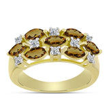 Inel din Argint 925 Placat cu Aur ( 3.44 grame ) cu Cuarț Coniac și Topaz Alb 1.31 Carate
