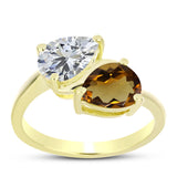 Inel din Argint 925 Placat cu Aur ( 2.45 grame ) cu Cuarț Coniac și Topaz Alb 2.13 Carate
