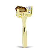 Inel din Argint 925 Placat cu Aur ( 2.45 grame ) cu Cuarț Coniac și Topaz Alb 2.13 Carate