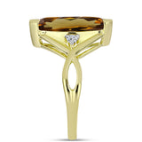 Inel din Argint 925 Placat cu Aur ( 3.06 grame ) cu Cuarț Coniac și Topaz Alb 2.37 Carate