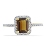 Inel din Argint 925 Placat cu Aur ( 2.32 grame ) cu Cuarț Coniac și Topaz Alb 1.76 Carate