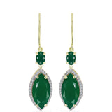 Cercei din Argint 925 Placat cu Aur ( 3.79 grame ) cu Agat Verde și Topaz Alb 8.13 Carate