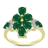 Inel din Argint 925 Placat cu Aur ( 3.18 grame ) cu Agat Verde și Topaz Alb 2.67 Carate