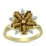 Inel din Argint 925 Placat cu Aur ( 2.82 grame ) cu Cuarț Coniac și Topaz Alb 1.38 Carate