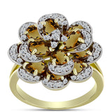 Inel din Argint 925 Placat cu Aur ( 7.64 grame ) cu Cuarț Coniac și Topaz Alb 5.9 Carate