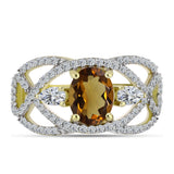 Inel din Argint 925 Placat cu Aur ( 3.74 grame ) cu Cuarț Coniac și Topaz Alb 2.97 Carate
