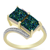 Inel din Argint 925 Placat cu Aur ( 3.04 grame ) cu Drusy Verde și Topaz Alb 3.85 Carate