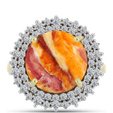 Inel din Argint 925 Placat cu Aur ( 4.9 grame ) cu Jaspul "Lion's Paw" și Topaz Alb 8.43 Carate