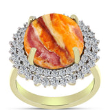Inel din Argint 925 Placat cu Aur ( 4.9 grame ) cu Jaspul "Lion's Paw" și Topaz Alb 8.43 Carate