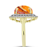 Inel din Argint 925 Placat cu Aur ( 4.9 grame ) cu Jaspul "Lion's Paw" și Topaz Alb 8.43 Carate