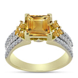 Inel din Argint 925 Placat cu Aur ( 5.76 grame ) cu Citrin Rio Golden și Topaz Alb 2.96 Carate