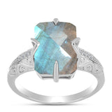 Inel din Argint 925 ( 4.13 grame ) cu Labradorit și Topaz Alb 6.32 Carate