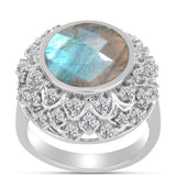 Inel din Argint 925 ( 6.8 grame ) cu Labradorit și Topaz Alb 6.74 Carate