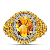 Inel din Argint 925 Placat cu Aur ( 4.37 grame ) cu Citrin Rio Golden și Topaz Alb 4.32 Carate
