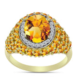 Inel din Argint 925 Placat cu Aur ( 4.37 grame ) cu Citrin Rio Golden și Topaz Alb 4.32 Carate