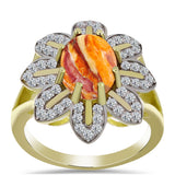 Inel din Argint 925 Placat cu Aur ( 5.18 grame ) cu Jaspul "Lion's Paw" și Topaz Alb 3.23 Carate