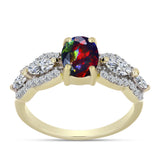 Inel din Argint 925 Placat cu Aur ( 3.1 grame ) cu Opal Etiopian Negru Lega Dembi și Topaz Alb 1.48 Carate