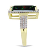 Inel din Argint 925 Placat cu Aur ( 5.12 grame ) cu Opal Etiopian Negru Lega Dembi și Topaz Alb 3.89 Carate