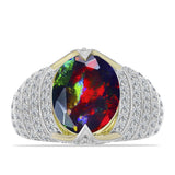 Inel din Argint 925 Placat cu Aur ( 4.39 grame ) cu Opal Etiopian Negru Lega Dembi și Topaz Alb 3.71 Carate